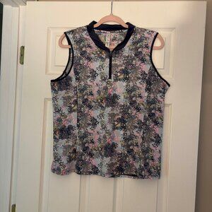 Tee Time Multicolor Sleeveless Golf, Pickle Ball Tank Polo w/quarter zip Size L